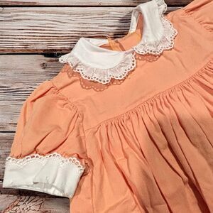 Handmade Girls Bishop Dress Peach White Lace Collar Puff Sleeve Size 2T/3T